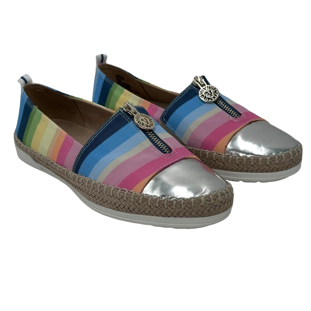 Anne Klein‎ iflex Shoes Womens 7.5 M Akzetta Colorful Fabric Silver Toe Cap Zip